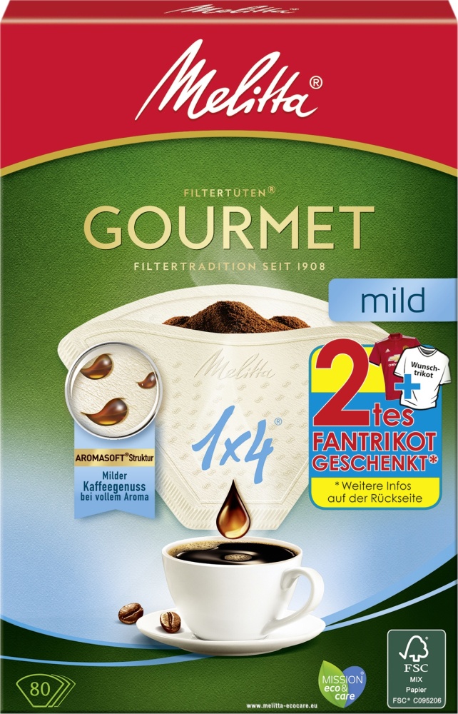 Melitta Filtertüten 1x4 80St Gourmet mild 80 Stück