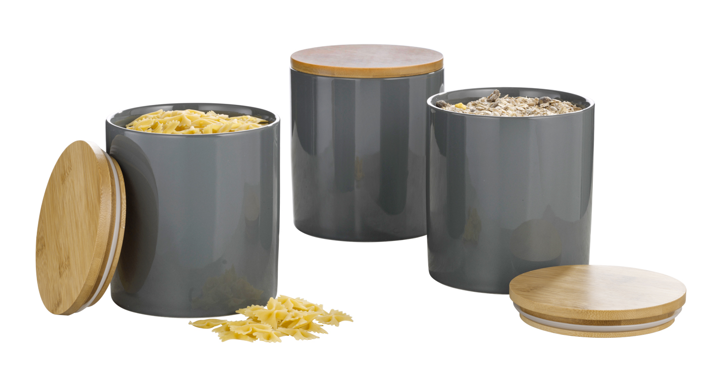 3-teiliges Vorratsdosen-Set GRENOBLE, Höhe 15,8 cm aus Porzellan, Farbe: Anthrazit.