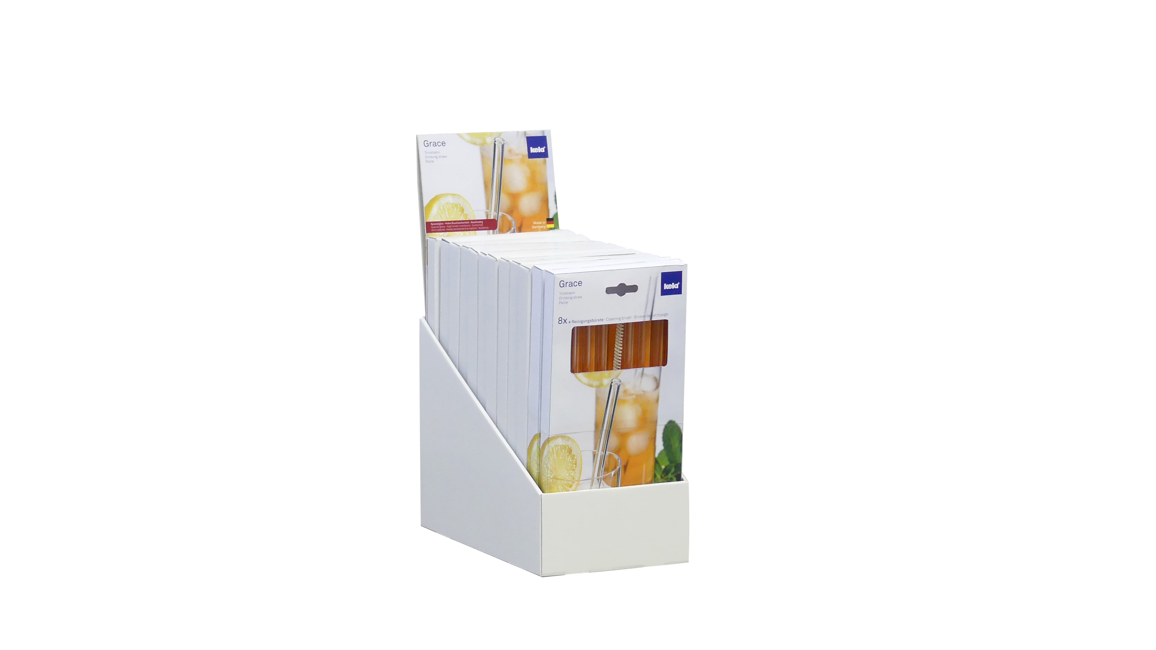 KELA Trinkhalm Grace Glas transparent 12er Display 23,0cm 0,9cmØ