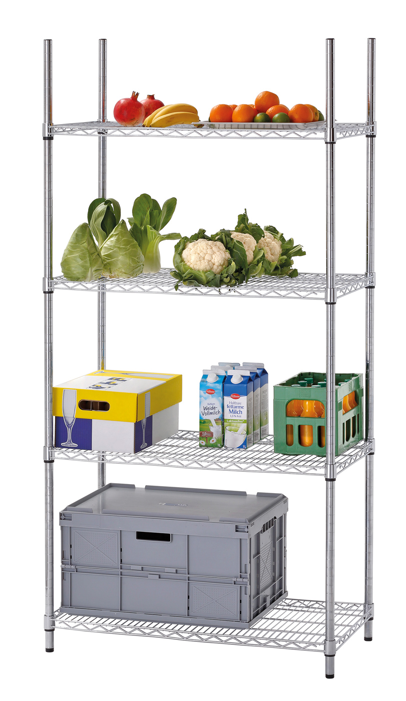 Bartscher Lager-Regal 4200 | Bausatz bestehendaus: 4 Eckpfosten (Stecksystem) ,4 Regalböden |Maße: 91 x 46 x 184,5 cm. Gewicht: