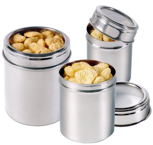 Vorratsdose mit Sichtdeckel aus Edelstahl 18/10, hochglänzend, mit dichtschließendem, geruchs- und