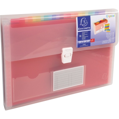 Exacompta Fächermappe Crystal DIN A4 inkl. bunte Indexstreifen Polypropylen kristall 13 Fächer