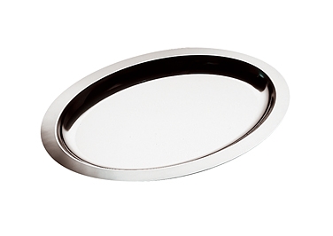 Tablett -FINESSE- 70 x 46 cm, H: 2,5 cm 18/0 Edelstahl oval, glatter Rand spülmaschinengeeignet stapelbar