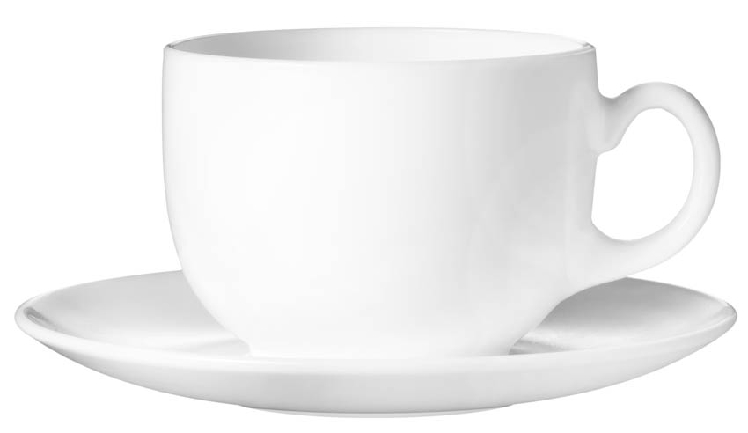 Kaffeetasse EVERYDAY rund, inkl. Untertasse 14 cm. Volumen 22 cl, Hartglas, uni weiß - Arcoroc