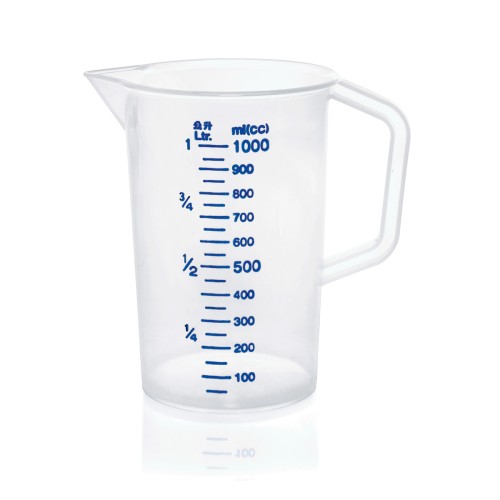 Messbecher, mit 100 ml Skalierung. Material: Polypropylen. Inhalt in Litern: 0,5. Durchmesser: 9 cm. Maße: Höhe: 135 mm