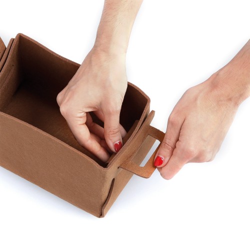 Aufbewahrungskorb, Filz, cognac. Länge: 180 mm. Breite: 130 mm. Höhe: 110 mm