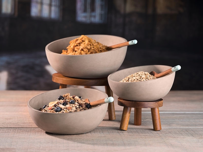 APS Schale SIERRA, Beton, Inhalt: 1,7 Liter, Durchmesser: 260 mm, Höhe: 75 mm, mit möbelschonender Unterseite