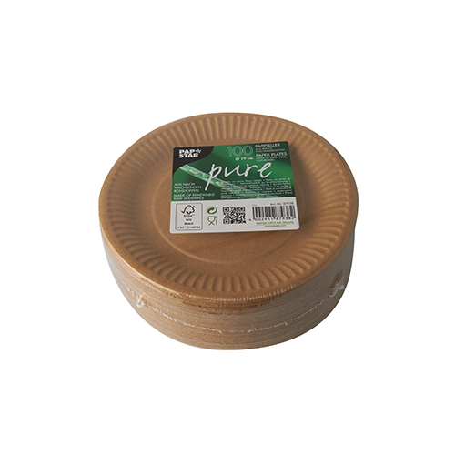 100 Teller, Pappe "pure" rund Ø 19 cm braun von PAPSTAR