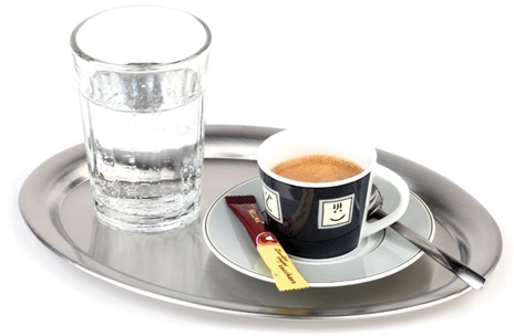 Serviertablett -KAFFEEHAUS- 29 x 22 cm, H: 0,5 cm 18/8 Edelstahl, mattiert für zwei Tassen spülmaschinengeeignet stapelbar
