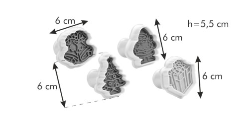 Ausstecher mit Stempel DELÍCIA, 4 St., Weihnachtsmotiven