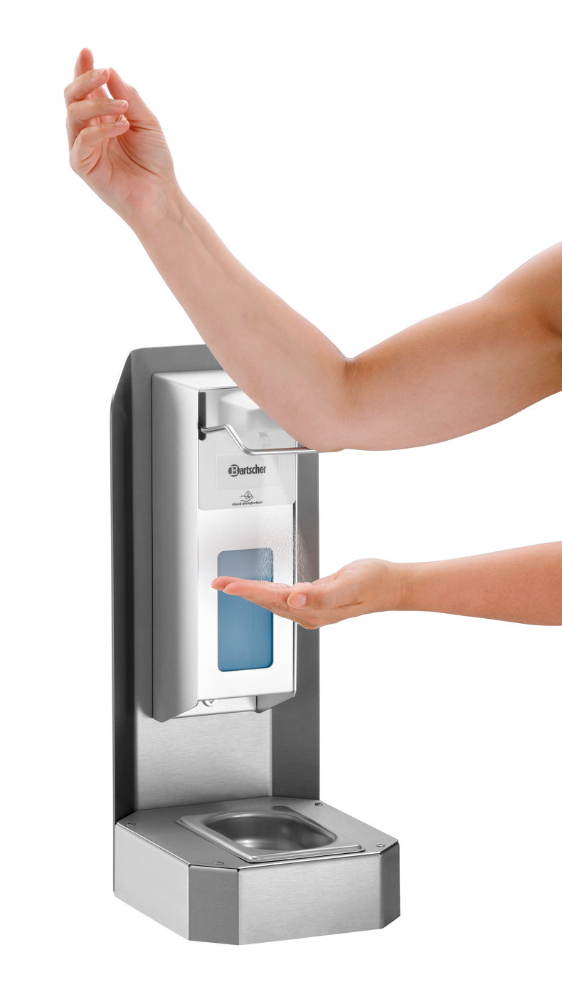 Bartscher Desinfektionssäule XS1 480 |Abtropfschale integriert: Ja | Maße: 19,5 x 23,5x 47,0 cm. Gewicht: 2,7 kg