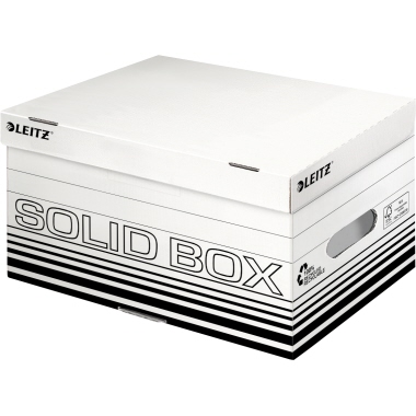 Leitz Archivbox Solid S 37 x 19,5 x 26,5 cm (B x H x T) DIN A4 mit Archivdruck Wellpappe, 100 % recycelt weiß/schwarz