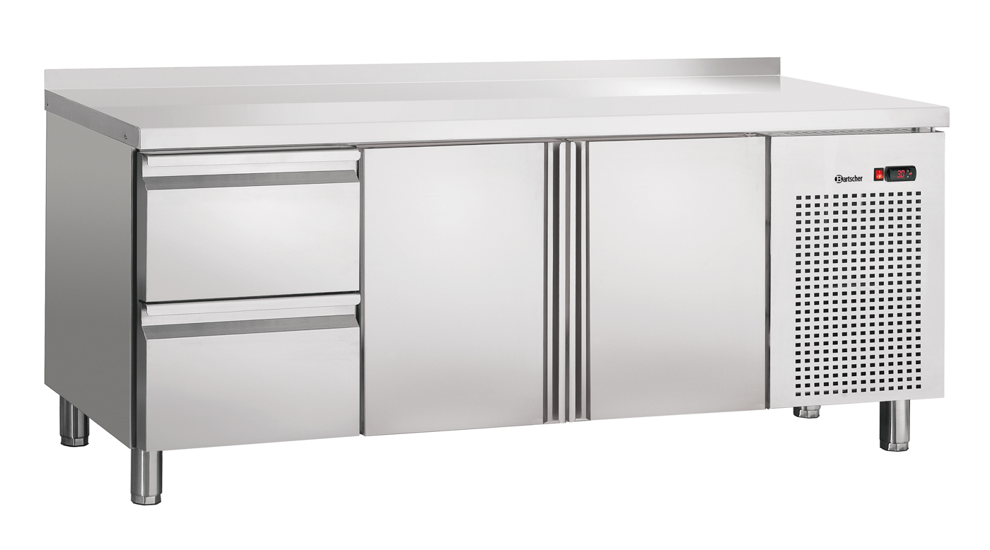 Bartscher Kühltisch S2T2-150 MA | Höhe Schrank: 554 mm | Maße: 179,2 x 70 x 850 cm. Gewicht: 124 kg