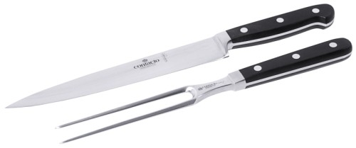 Tranchiergarnitur geschmiedete Klinge und Zinken aus Chrom-Molybdän- Vanadium (DIN x50CrMoV15), vernieteter und verschweißter Griff