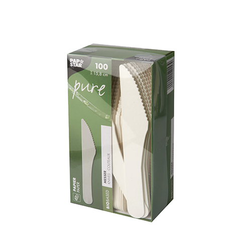 100 Messer, Papier "pure" 15,8 cm weiss von PAPSTAR