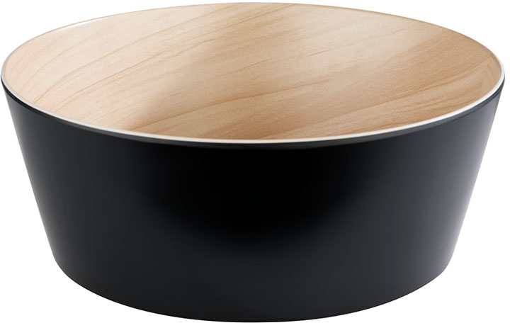 Schale -FRIDA- Ø 26,5 cm, H: 10,5 cm Melamin innen: Holzoptik außen: schwarz mit Antirutsch-Füßchen 3,4 Liter
