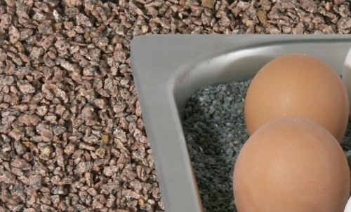 Wärmesand für Chafing Dishes, deutscher Granitsplitt mit feiner Körnung, hohe Wärmekapazität, kein Ankleben wie bei Thermosalz,