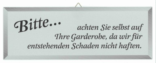Schilder Für Garderobe wird nicht gehaftet aus klarem Acrylglas, silber-schwarz hinterdruckt, mit Aufhängeöse Breite: 35 cm,
