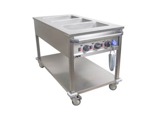 SARO Bain Marie Trolley Modell BT-3 - Material: Edelstahl, - Boden, doppelwandig aus Edelstahl, - GN Tiefe von 20 mm – 150 mm, - 4