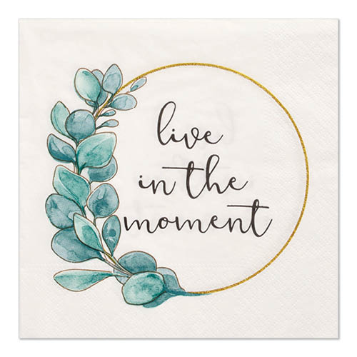 20 Servietten, 3-lagig 1/4-Falz 33 cm x 33 cm "Live in the Moment" von PAPSTAR