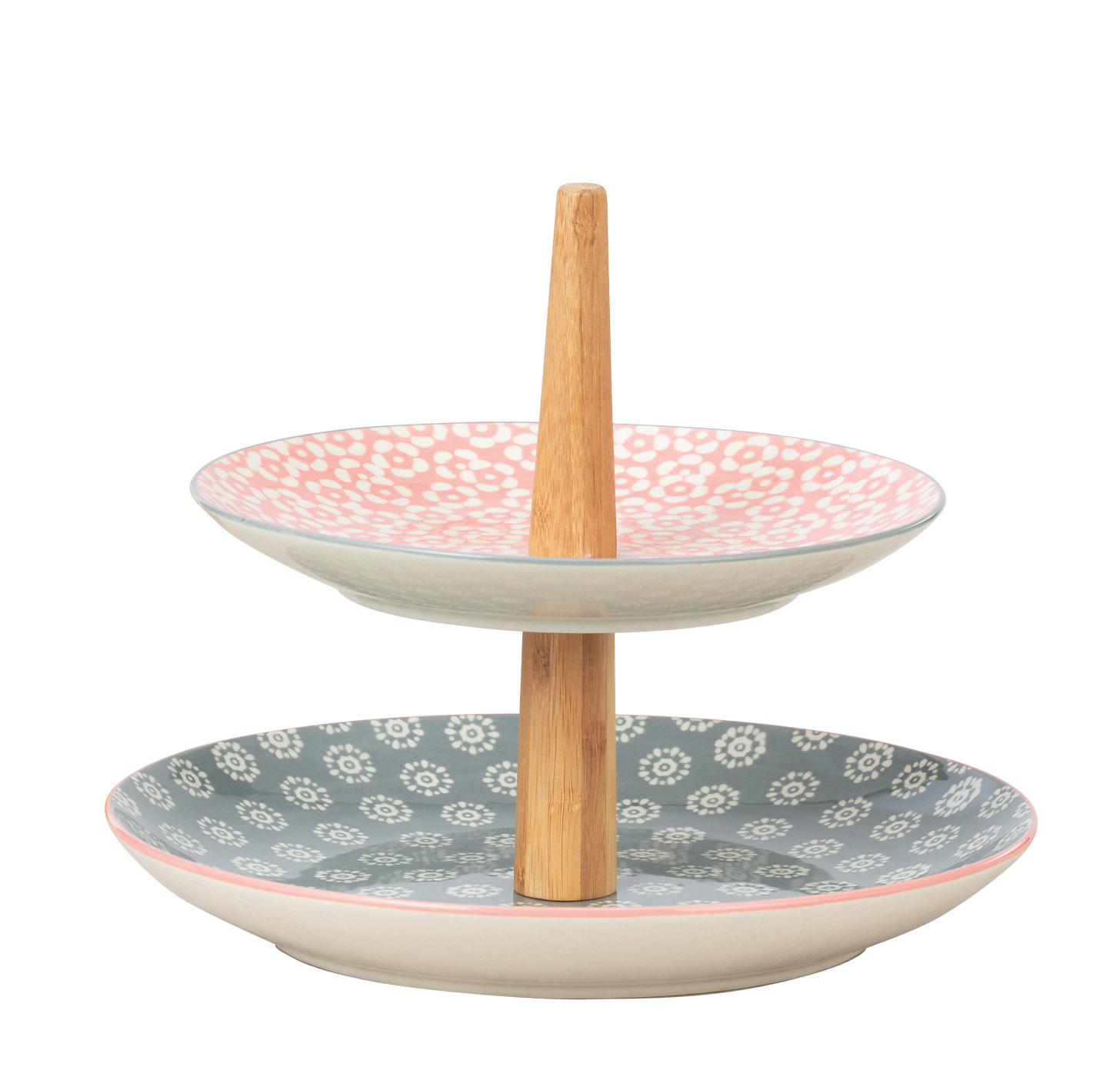 2-stufige Etagere MALIA aus Steingut, mit Dekor