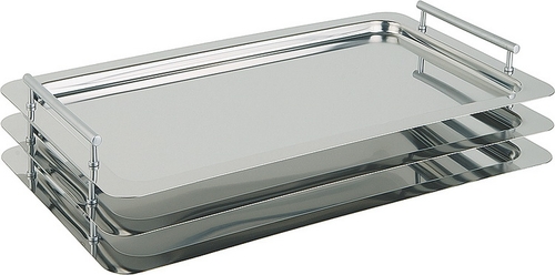 GN 1/1 System-Tablett 53 x 32,5 cm, Nutzhöhe 4 cm 18/10 Edelstahl fest verschraubte Griffe inkl. Distanzstücken -CLASSIC-