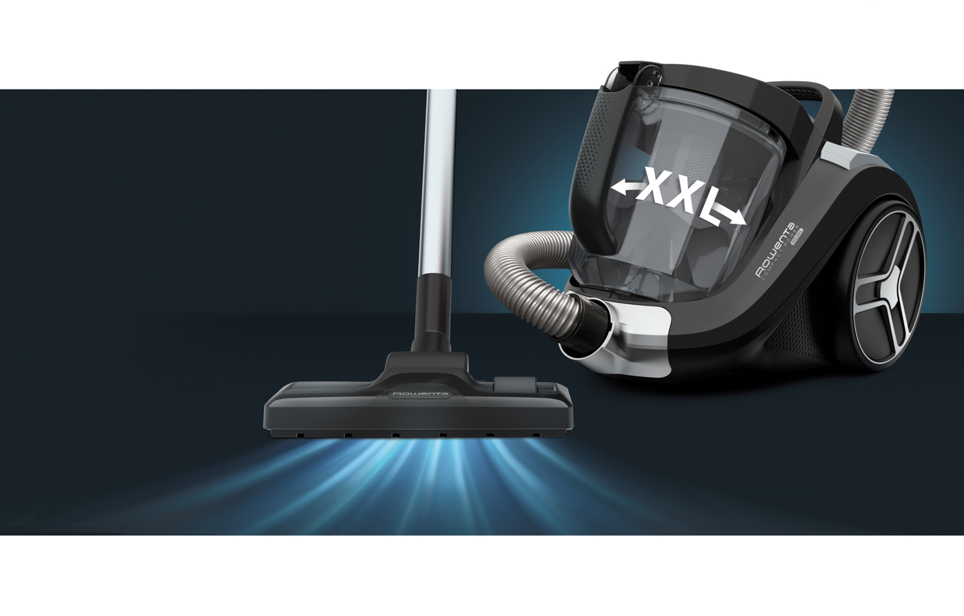 Rowenta Compact Power XXL-Bodenstaubsauger, 2,5 l Fassungsvermögen, kompakt, EffiTech-Motor, leicht zu entleerender Staubbehälter, Zyklon-Technologie,