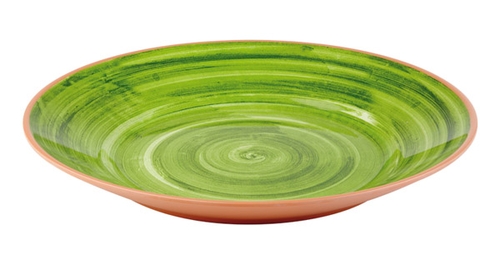 Tablett -LA VIDA- Ø 40,5 cm, H: 5,5 cm Melamin außen: Terrakottaoptik innen: Dekor in Grün spülmaschinengeeignet stapelbar