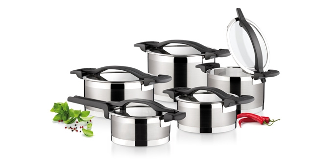 Topfset ULTIMA, 10-teilig Kunststoff, rostfreier Edelstahl, Glas Spülmaschinenfest