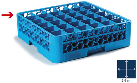 Carlisle GläserkorbAufsatz OPTICLEAN, 50 x 50 cm, blau, 36 Fächer à 7,4 x 7,4 cm, Höhe 4 cm