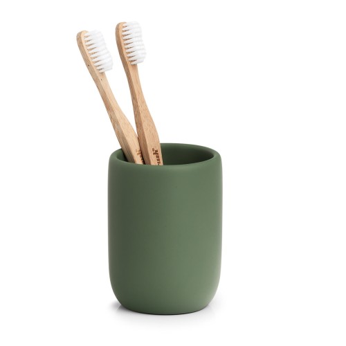Zahnputzbecher "Modern", Polyresin, salbeigrün. Ø: 72 mm. Höhe: 100 mm.