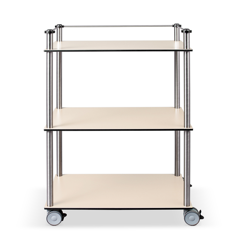 ETHERNASOLID® MULTICART Etagenwagen W23 mit 3 Böden und Reling 3-seitig, Ahorn hell