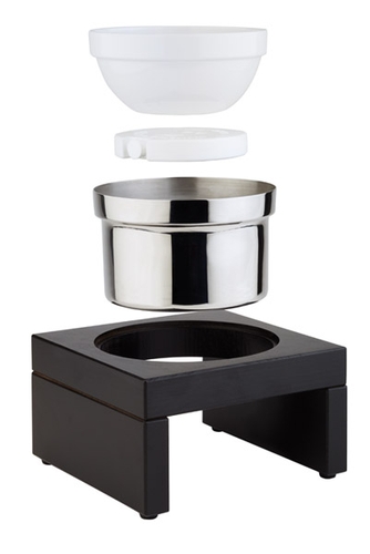 Kühlschale Mini -BRIDGE- 18,5 x 18,5 cm, H: 10 cm 4-teiliges Set, bestehend aus: 1 Gestell: Buche, Wenge 1 Behälter: