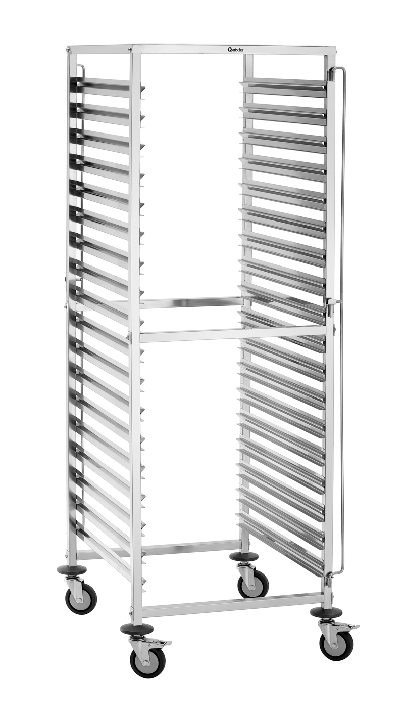 Bartscher Gastronormwagen AGN1800-2/1 | Je eineBehältersicherung an Vorder- und Rückseite |Maße: 76,5 x 78,5 x 175,0 cm. Gewicht: 27,4 kg
