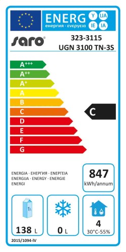 SARO Unterbaukühltisch mit 3 Schubladen, Modell UGN 3100 TN-3S - Material: (Gehäuse und Innenraum) Edelstahl; (Arbeitsfläche) Edelstahl -