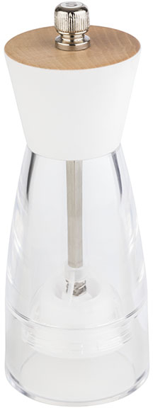 Salzmühle -FRIDA- Ø 6 cm, H: 15,5 cm Acryl, Buchenholz Farbe: weiß / transparent Mahlwerk aus Edelstahl Mahlgrad stufenlos