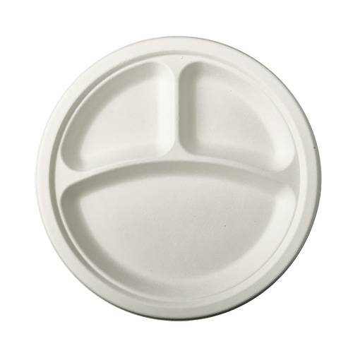 PAPSTAR 50 Teller, Zuckerrohr pure 3-geteilt Ø 23 cm - 2 cm weiss