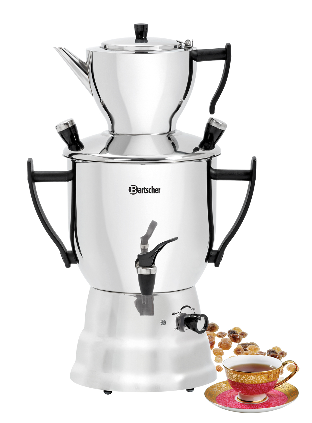 Bartscher Samowar 3L | Mit Griff(en): Ja | Maße:30,5 x 21 x 49,0 cm. Gewicht: 1,7 kg