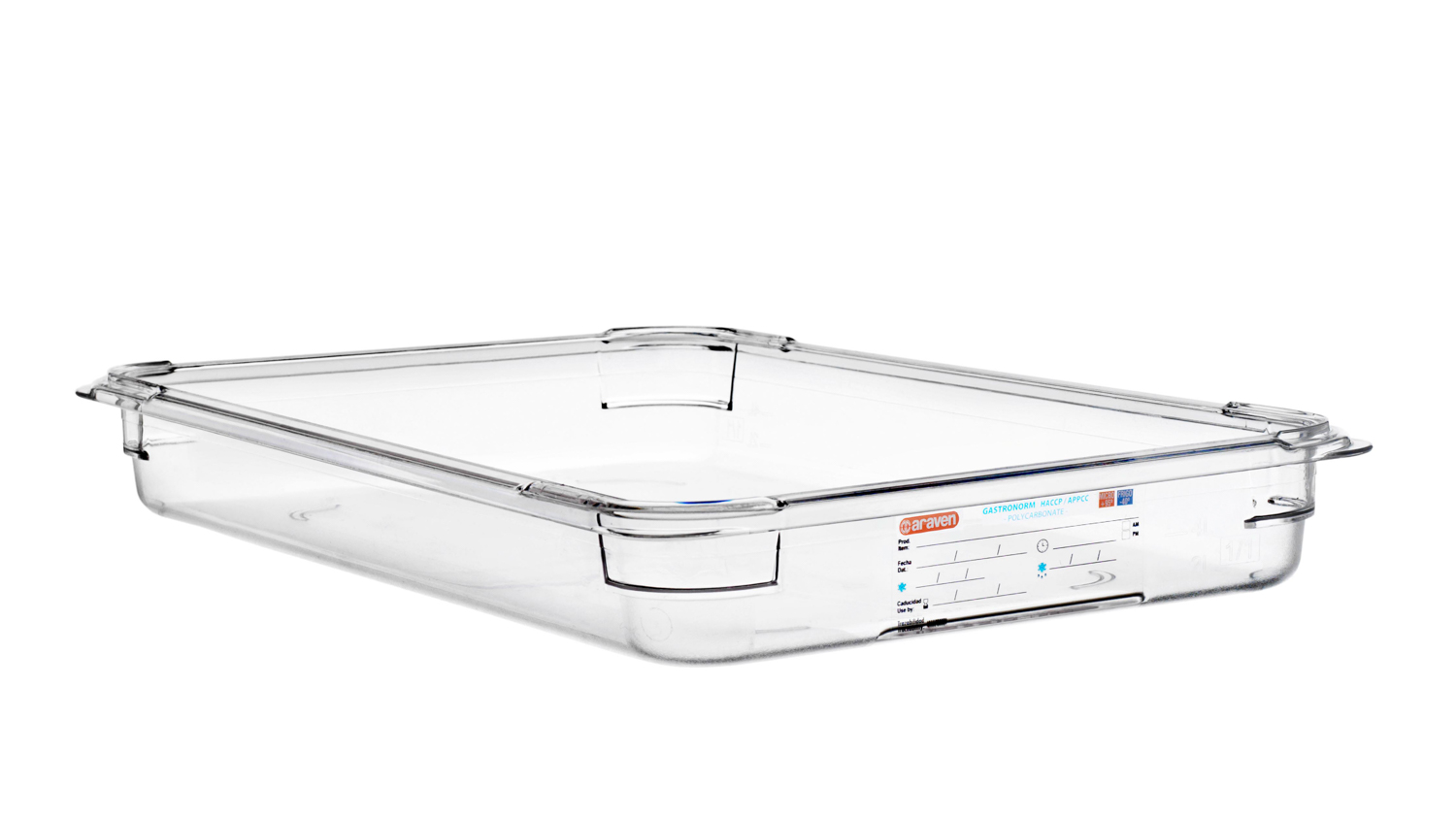 ARAVEN Behälter aus Polycarbonat GN 1/1 65mm Höhe und 8,35 Liter Fassungsvermögen, durchsichtig