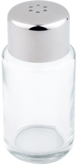 Salz- / Pfefferstreuer Ø 4 cm, H: 9 cm Glas Edelstahl-Deckel, poliert 6 Löcher (je Ø 1,85 mm) spülmaschinengeeignet