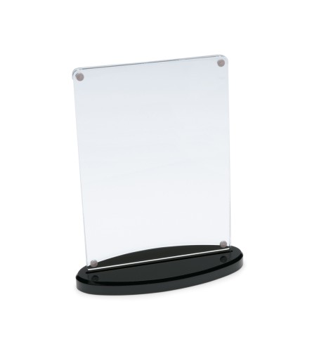 Kartenhalter. Acryl. mit schwerem Standfuß, Tafel wird durch Magnete zusammengehalten.