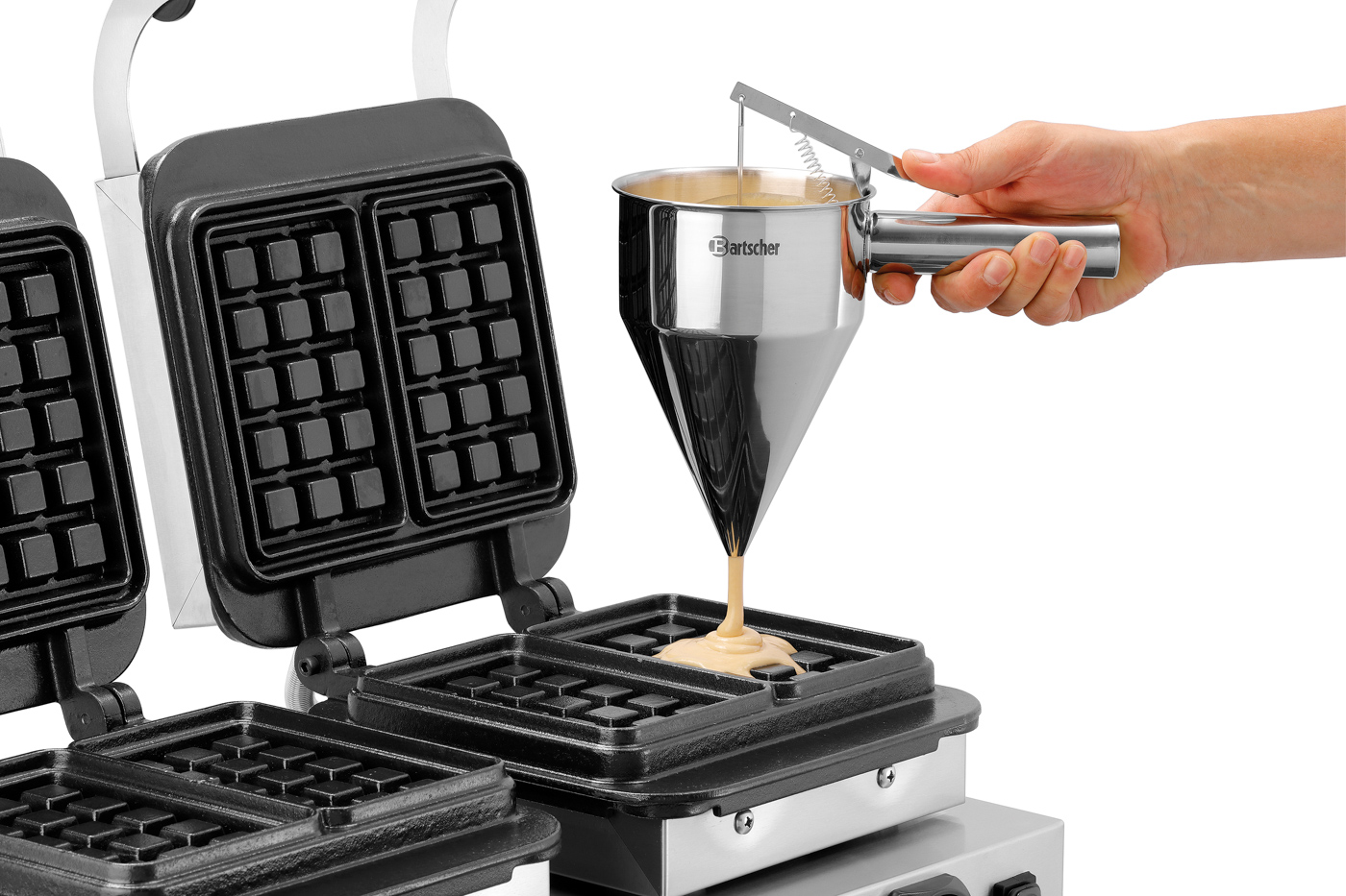 Bartscher Waffeleisen MDI 2BW160-101 |Eigenschaften: Signalton nach Ablauf der Zeit (0- 9:30 Minuten) | Maße: 60 x 46 x 24,5 cm.