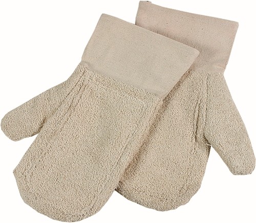 Backhandschuhe "Premium". 340 x 160 mm, kurze Stulpe. Baumwolle, Farbe natur. Innenhand und Daumen verstärkt. hitzebeständig bis + 250 °C