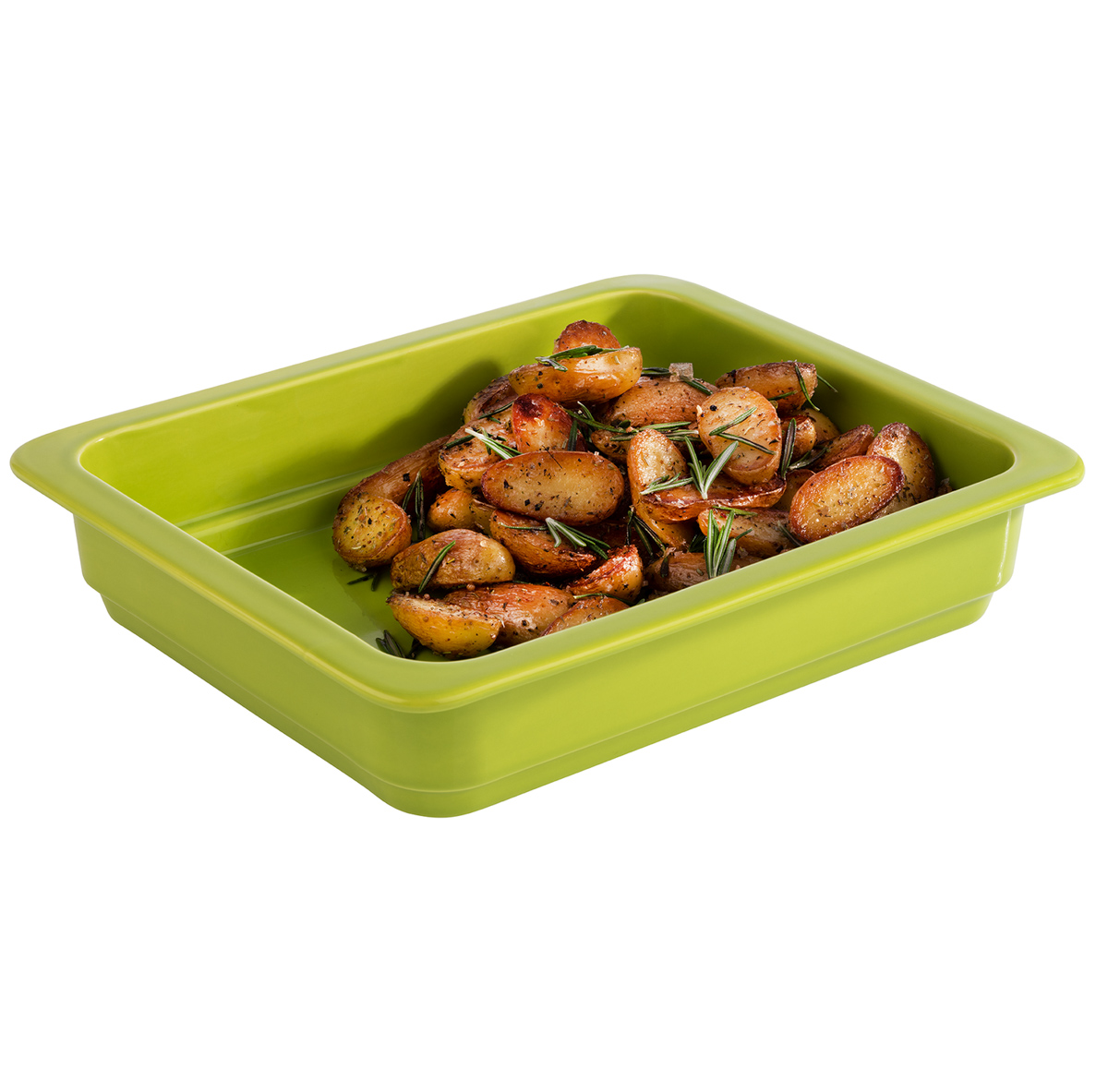 GN 1/2 Behälter, 32,5 x 26,5 cm, H: 6 cm, Porzellan, grün, hitzebeständig bis 220°C, 3,4 Liter