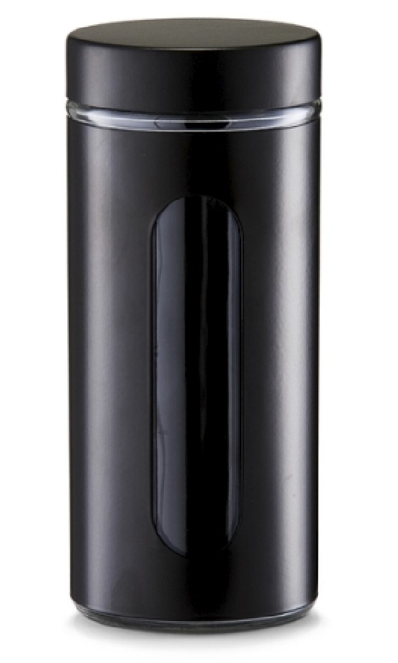 Zeller Vorratsdose EBONY, Inhalt: 1,2 Liter, Material: Glas mit schwarzer Metall-Ummantelung, Sichtfenster,Höhe: 23 cm,