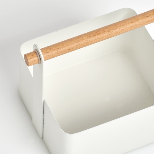 Tragekorb, Metall/Holz, weiß. Länge: 140 mm. Breite: 130 mm. Höhe: 160 mm