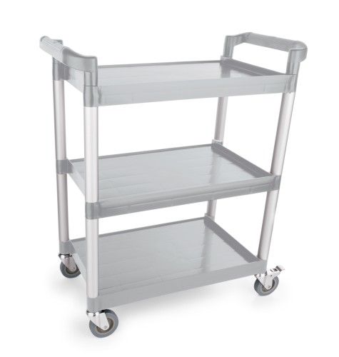 Servierwagen. Polypropylen mit Alurahmen. 4 schwenkbare Rollen, davon 2 mit Feststeller,