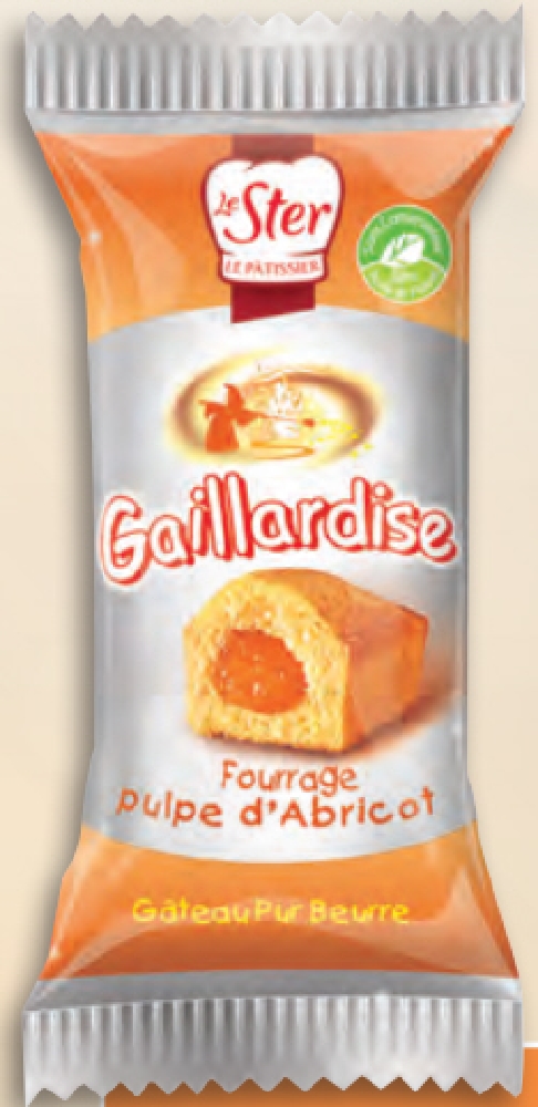 Französischer Mini-Butterkuchen Aprikose "LeSter", 130 Stück, jedes Miniküchlein hygienisch einzeln verpackt, je 30g. Mit süßer Aprikosenfüllung.