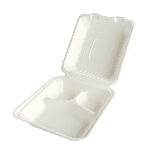 PAPSTAR 25 Menüboxen, Zuckerrohr "pure" 3-geteilt 7,7 cm x 20 cm x 22 cm weiss