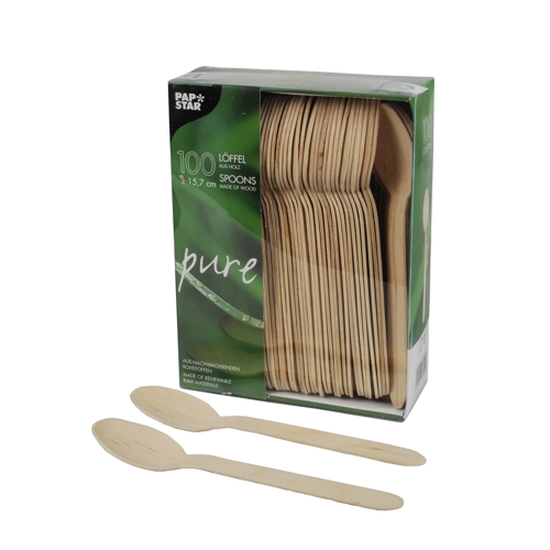 100 Löffel, Holz "pure" 15,7 cm von PAPSTAR